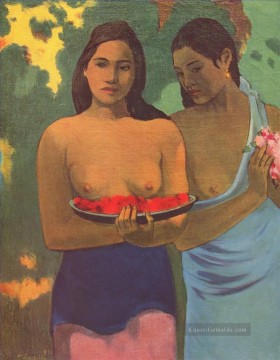  blumen - Zwei Tahitian Frauen mit Mango Blumen Paul Gauguin